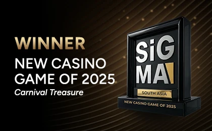 A square trophy featuring the text 'SiGMA Awards South Asia' and 'New Casino Game of 2025' awarded to SA Gaming.