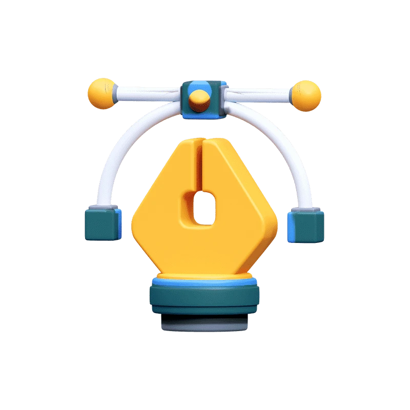 Colorful 3D representation of a stylized clamp or tool with a yellow and blue design.